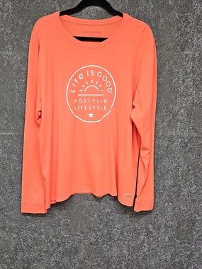 Life Is Good Positive Lifestyle, Crusher Lite LS Tee, Coral White, Size XXL